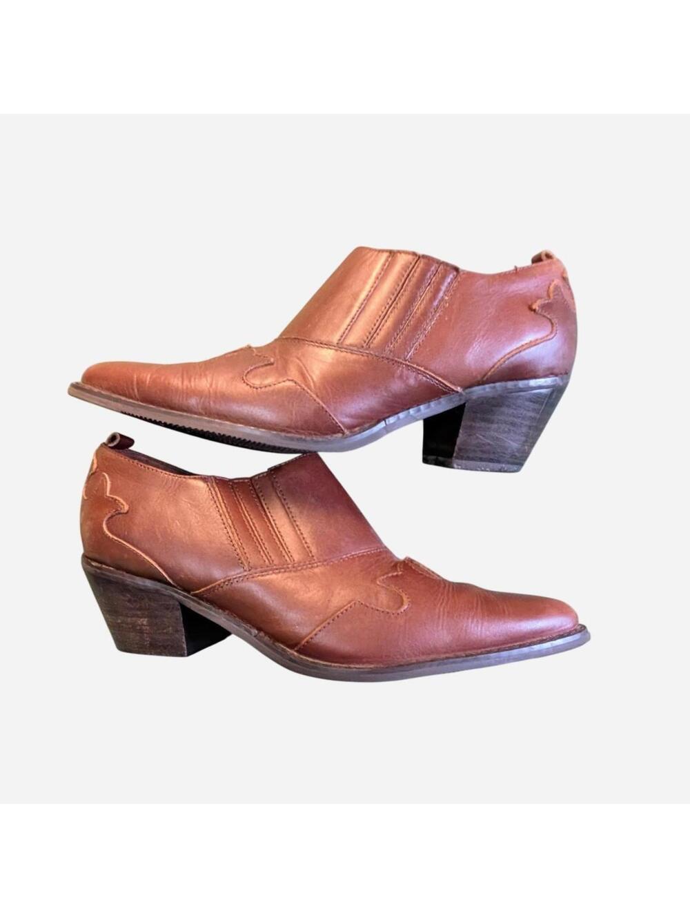 Y2K Covington By Sears Brown Leather Western Shootie Block Heel 8.5